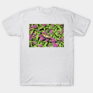 Butterfly On Pink Flowers T-Shirt